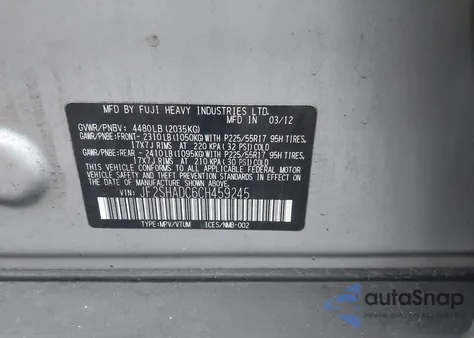 2012 Subaru Forester 2.5X Premium из США, поврежденный, VIN JF2SHADC6CH459245